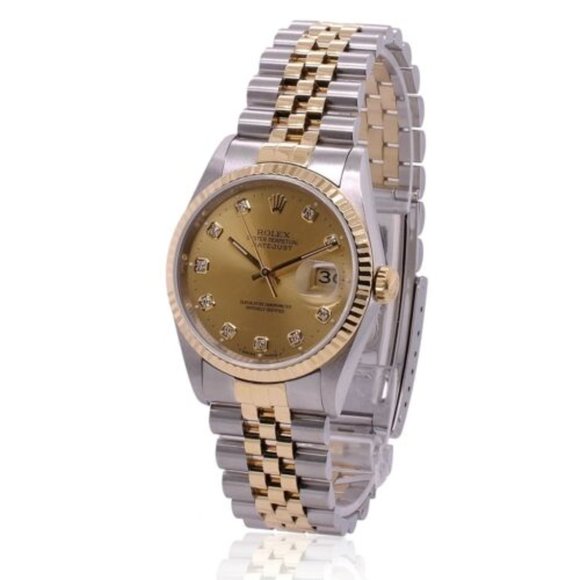 ROLEX DATEJUST MID-SIZE CHAMPAGNE DIAMOND DIAL 18KY FLUTED JUBILEE WATCH 68273 - Picture 4 of 5
